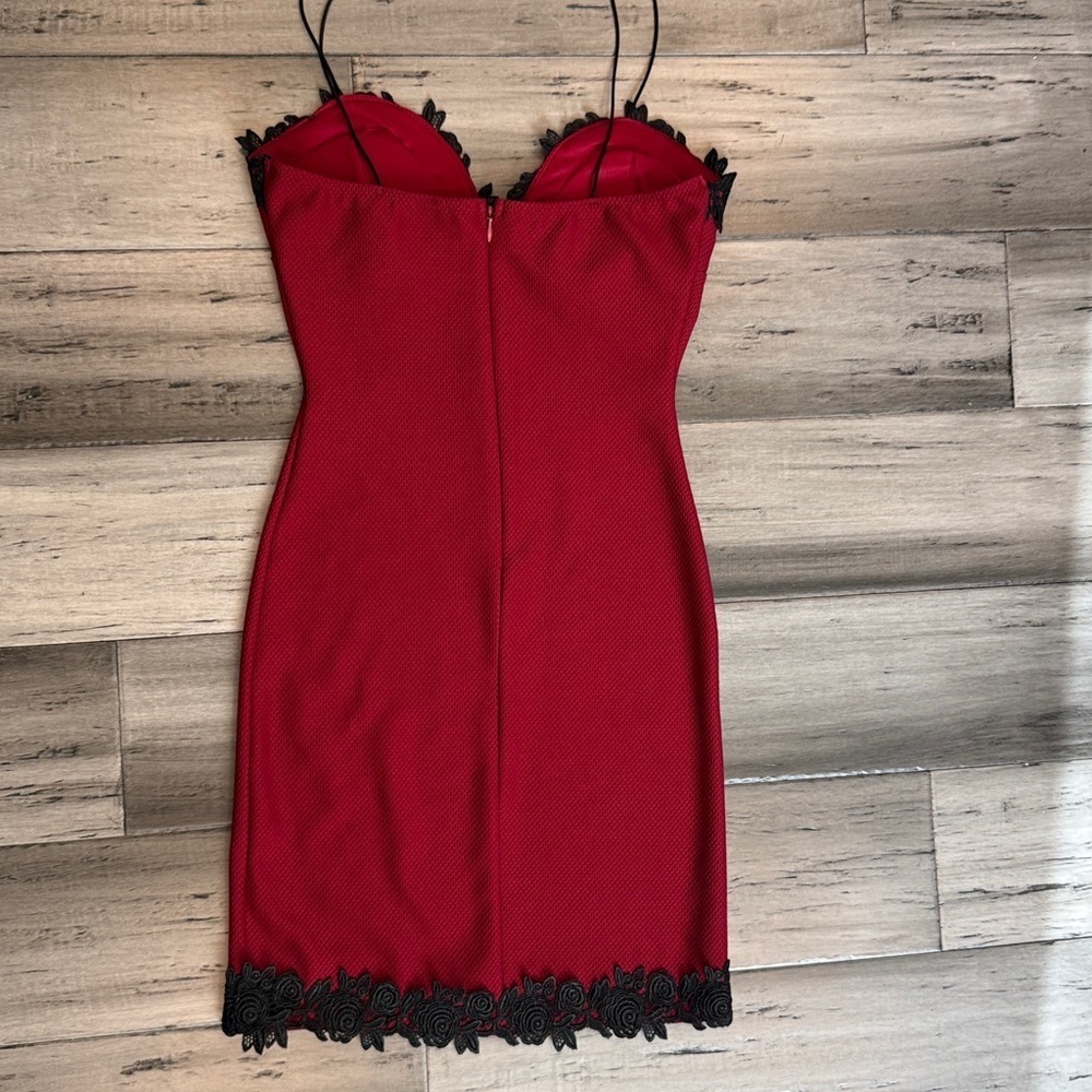 Windsor Red Dress with Black Lace Trim - Picture 5 of 9